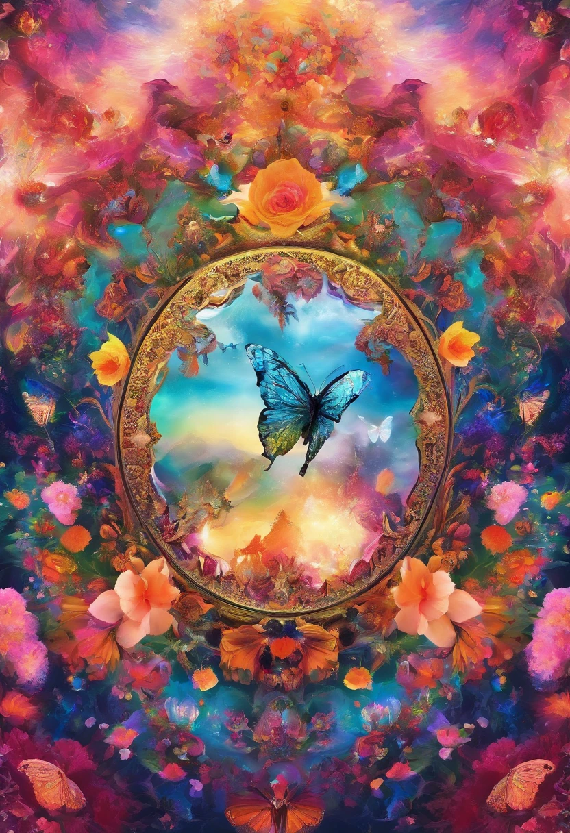 kaleidoscope，flower，butterfly，gorgeous，colorful，Fantastic atmosphere，A masterpiece．