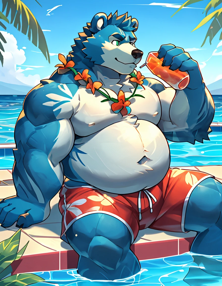 (((He has a bear head,He is sitting on the edge of the pool drinking a Hawaiian drink..Only plump, chubby, extremely thick thighs, large belly, wearing only swim trunks Verde e cinza ou azul ou branco e vermelha ))) caminhoneiro. He doesn't wear clothes, Only plump, chubby, extremely thick thighs, large belly, wearing only swim trunks, hold your hand in your swim trunks. . Bastante pelos no corpo. Elegant garden setting. Pouco volume na virilha. He is making a selfie with his cell phone, (((urso velho))) , he is working inside a cafeteria preparing hamburgers, serving burger to customer. He is holding a plate with a burger and fries in his hands. He wears glasses.elevesta lying on an inflatable animal in the pool