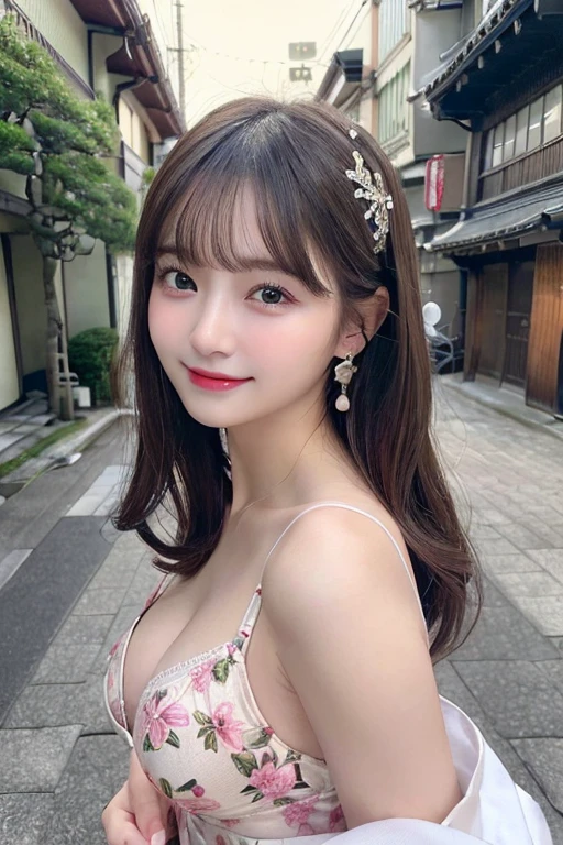 (A hyper-realistic), (illustratio), (hight resolution), (8K), (ighly detailed), (The best illustrations), (Beautiful detailed eyes), (top-quality), (ultra-detailliert), (​masterpiece), (wall-paper), (Detailed face), (beautiful smiling face)、(Beautiful face)、Long、Earrings with bangs、solo、(((Cute Japan Beautiful Girl)))、  Japan beautiful girl 25 years old))、 ((Baby face))、(((G Cup Big)))agitation、real looking skin、Hair fluttering in the wind、date、Dating Scenes、Date scene、Beautiful clothes、Date Clothes