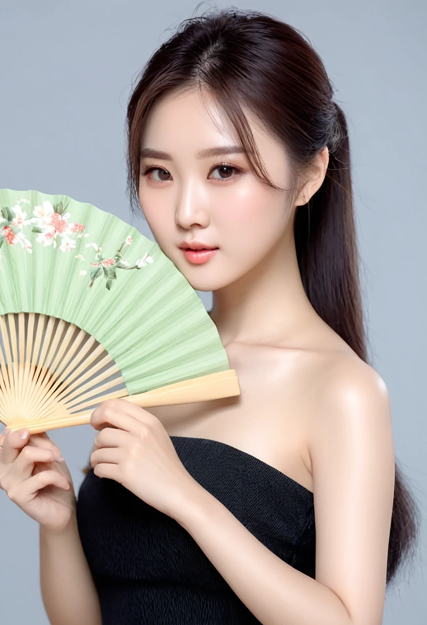 Realistic images with maximum detail  8k of a woman holding a fan in her hand, Chinese girl, cute delicate face, lifelike., gorgeous Chinese model, cute girl, Asian girl, Ruan Jia is so beautiful!, cute girl-face  Clear, cute young man with a sweet Asian face, beautiful young woman, Chinese woman, beautiful face with a light green tone  Full close-up view