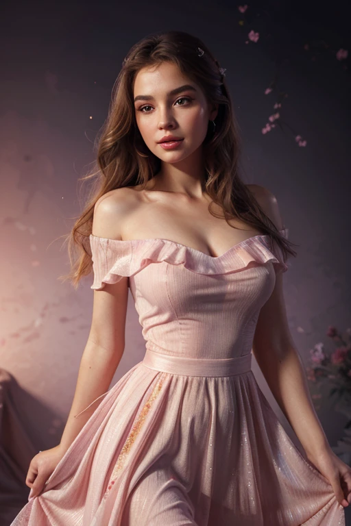 best quality,3D rendering,soft lighting,vibrant colors,portrait,expressive eyes,rosy lips,flowing dress,dreamy background,artistic brushstrokes
