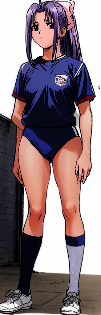 Momoko Koigakubo, a tall girl with beautiful legs, is standing backwards in a white gym uniform and light navy blue bloomers that look like panties.。