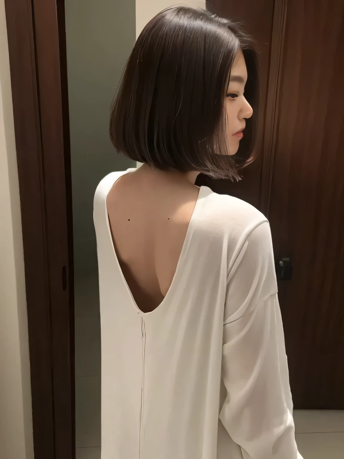 indoor,close up,((best quality, 8k, masterpiece :1.3)), Clear focus :1.2, (asian models) look back. Good head. Have messy short hair,short hairstyle. View from behind. Only the back of the head is exposed. casual wear,
Good head. View from behind. Only the back of the head is exposed.
Shot from the back corner. Shot from the back corner. Shot from the back corner.