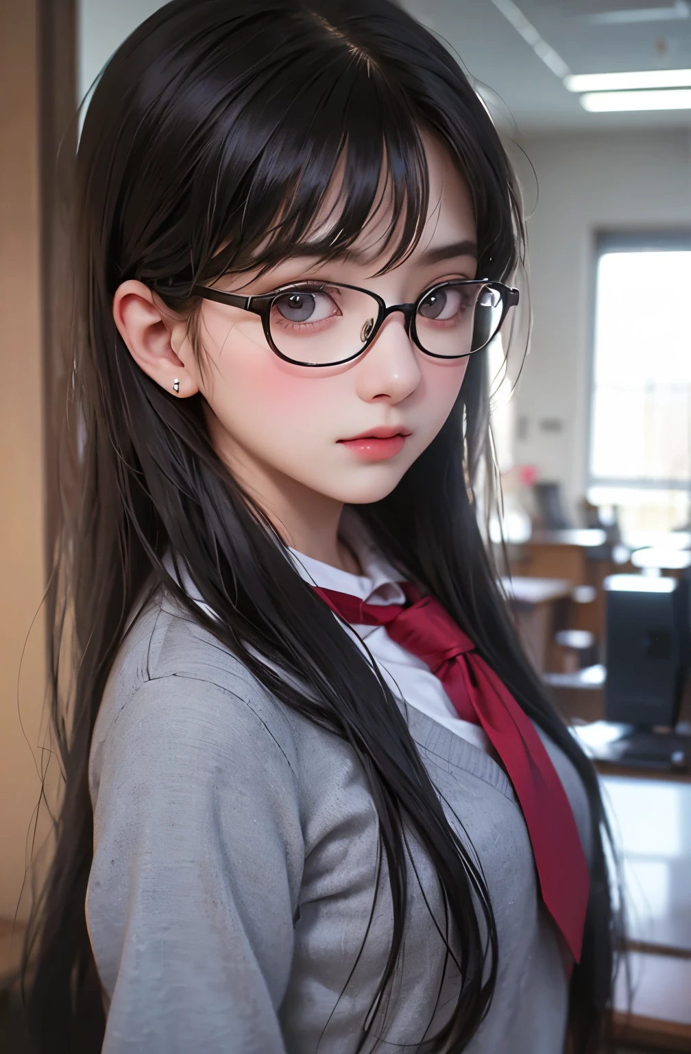 High school girl with glasses