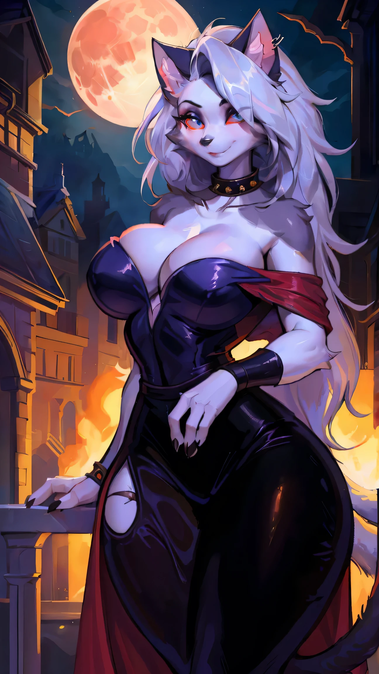 red robe,Large Breasts,(best quality,4k,8k,highres,masterpiece:1.2),ultra-detailed,(fluffy:1.5),catwoman,(beautiful/detailed eyes:1.1),long lashes,flowy chiffon,(jewelry/accessories:1.1),well-proportioned figure,(thick thighs:1.1),loona,perfectly high-detail facial features,(perfect detailed eyes:1.5),upright pupils,(cat-like eyes:1.5),smiling,extremely charming,silky long hair,perfect bust,extremely charming and gentle smile,(undead mage:1.2), Blood Moon, Ray Tracing, masterpiece, best quality, Ultra-high quality, Ridiculous details