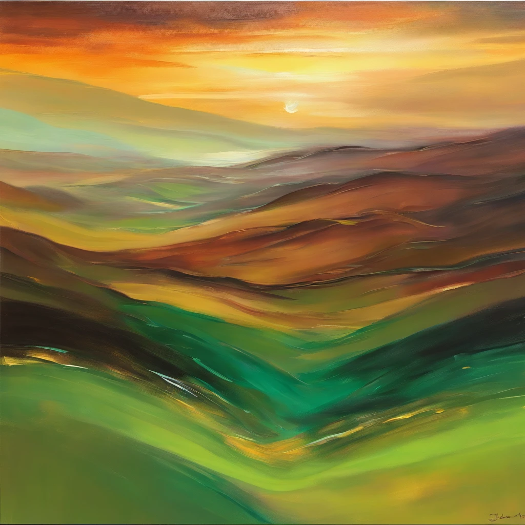 painting of a painting of a green and brown landscape with a brown frame, (mist), inspired by Dwight William Tryon, dreamy painting of coronavirus, tonalism style, painting of a dreamscape, oil on canvas high angle view, large painting, tonalism painting, 62 x 47 inches, abstract landscape, oil on canvas