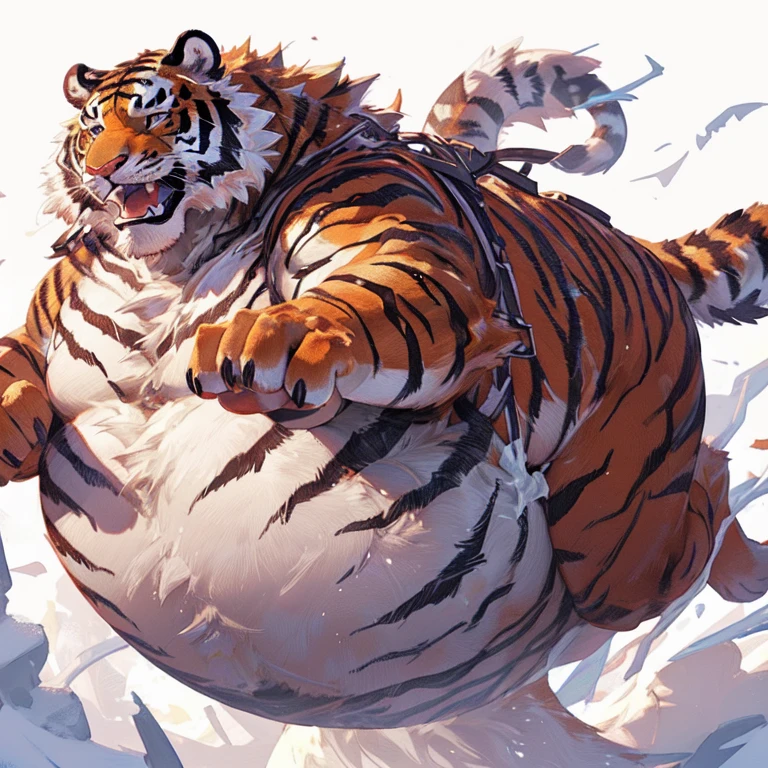 massive bloated tiger, anthro wolf riding the tiger.