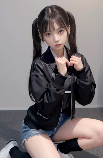 a lot of details, (slender waist), 30 years old, detailed black hair, beautiful detailed hair, super fucking beautiful, complex details beautiful and delicate eyes, perfect hands, (small breasts best quality), perfect and delicate limbs, detailed skin, best quality, ultra-detailed,
tao,genshin impact,an extremely delicate and beautiful girl,twintails,black hair,red eyes eyes,shorts,black jacket,leather shoes,white short socks,flower shaped pupils, full body, Girls' Front, outstretched arms, doyagao,