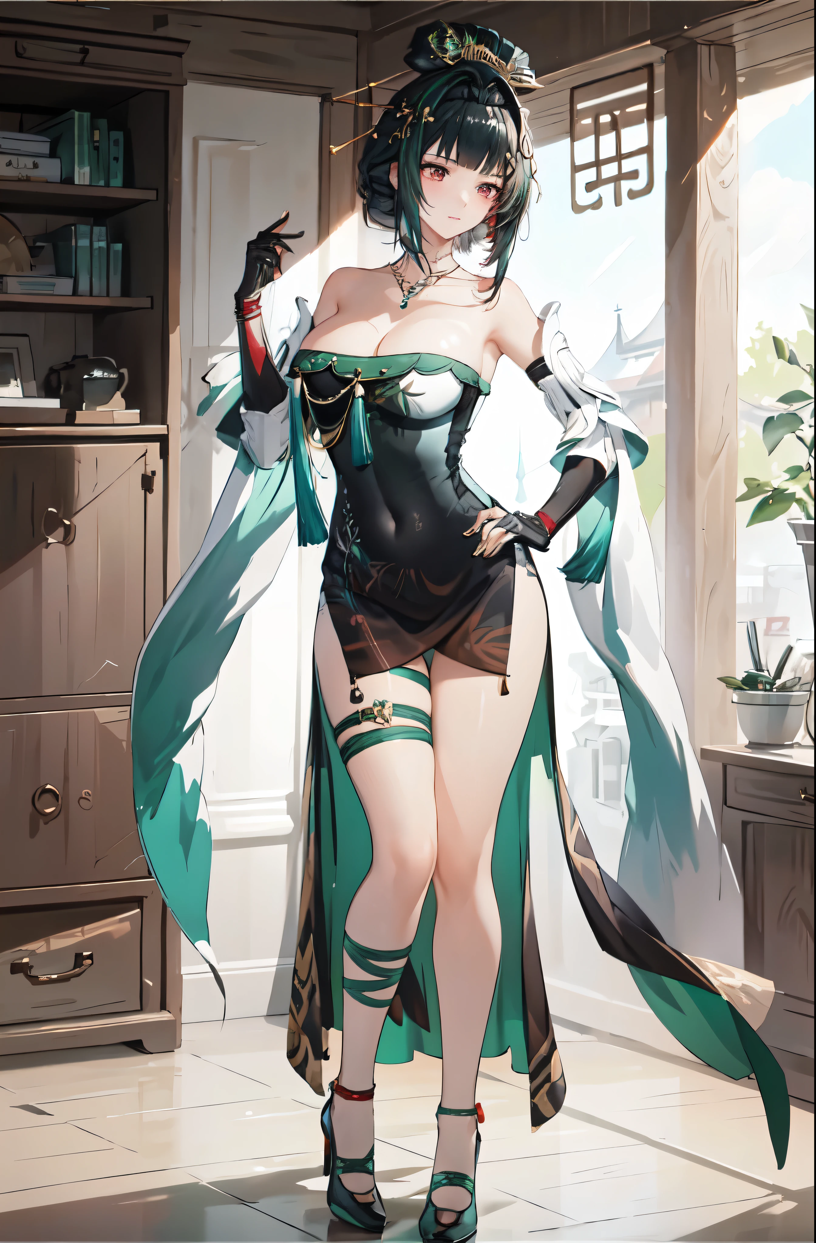 masterpiece, best quality BREAK solo, china dress, highres, 1girl, standing, (large breasts), mature female, hanying, Full body drawing, (masterpiece), (best quality), (hyperdetail), (illustration), ((extremely delicate and beautiful)), (detailed light), (prefect's body), full body drawing, Hanying, HanYing, sexy, sexy belly, sexy belly line, sexy belly button