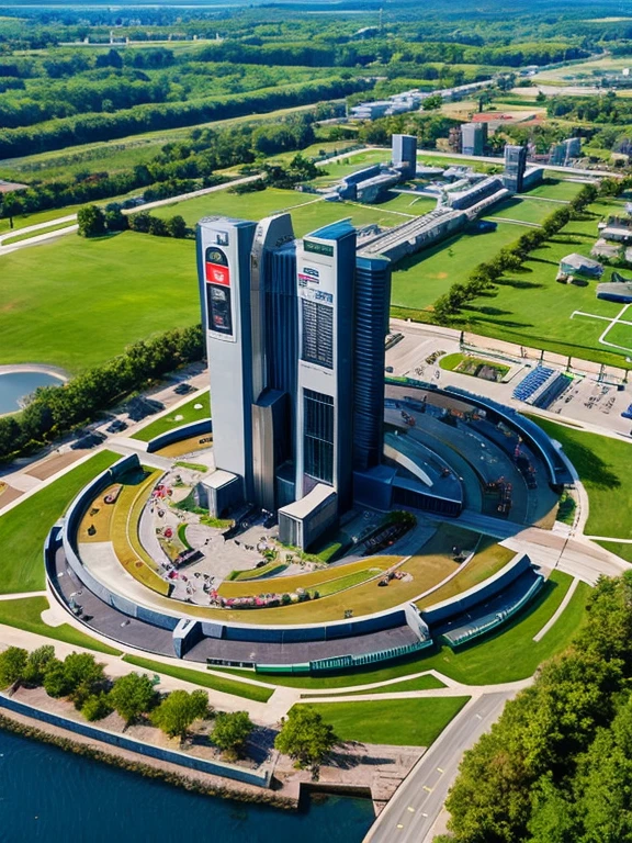 Gigantic futuristic monument that represents the military victory of an intergalactic civilization, super detailed, in an urban environment, super decorated