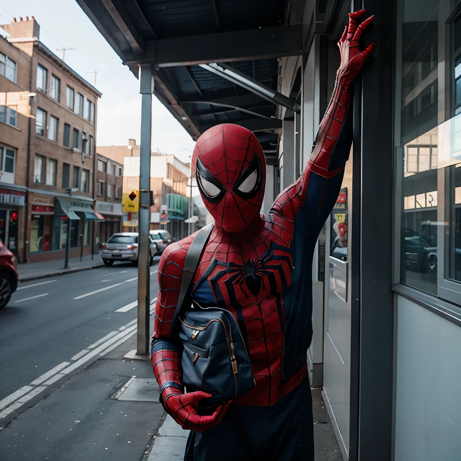 Spiderman coming home from a day at school