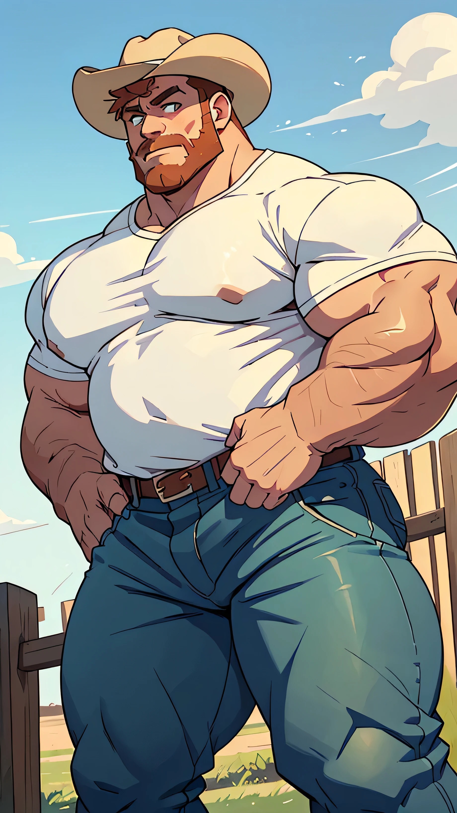 enji todoroki daddy fat, hairy chest, bearded, Big , muscular, Big thighs, handsome, Red hair, light brown skin, erected, Heroic pose, muscular arms, Big muscular chest, detailed light blue eyes, HD