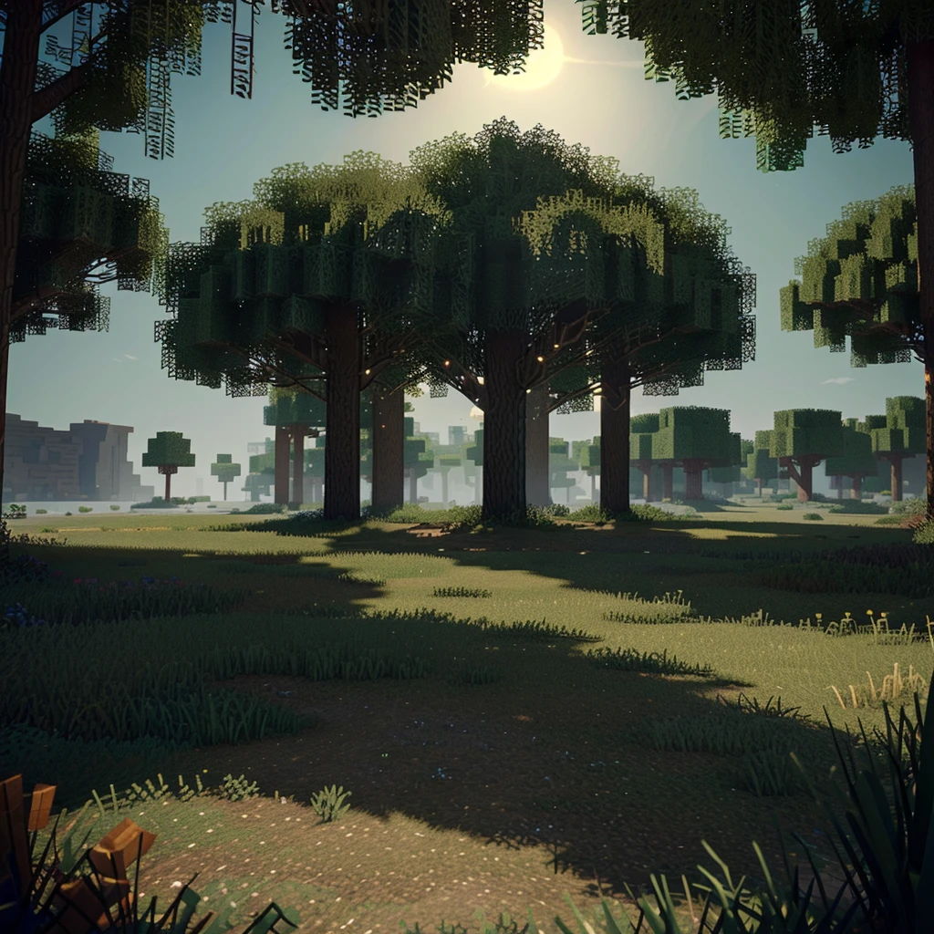 Darkened background of the Minecraft world, where the grass is slightly visible, trees, the lights of a sun, however the background itself is darkened. After this, a minimalistic drawing of a dragon's head is located in the middle of a darkened background.