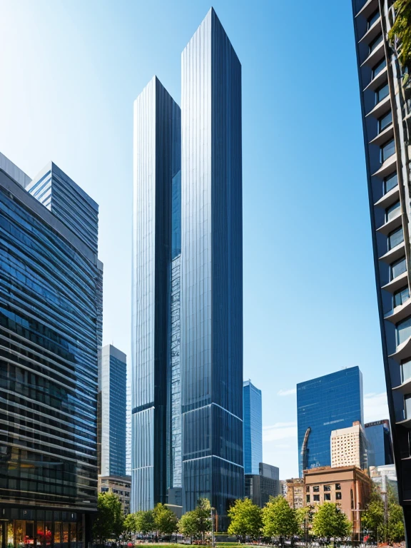 Futuristic banking type building, very tall and huge, very detailed and decorated, in a futuristic urban environment,very tall