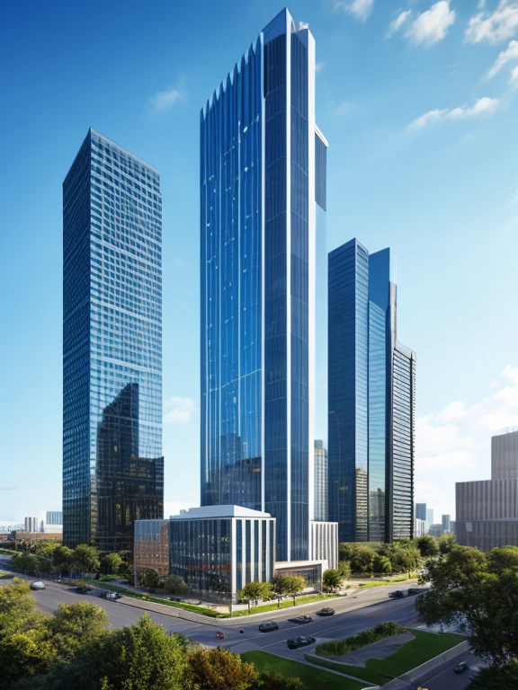 Futuristic banking type building, very tall and huge, very detailed and decorated, in a futuristic urban environment,very tall