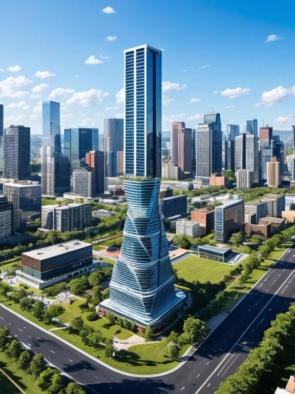 Futuristic banking type building, very tall and huge, very detailed and decorated, in a futuristic urban environment,very tall
