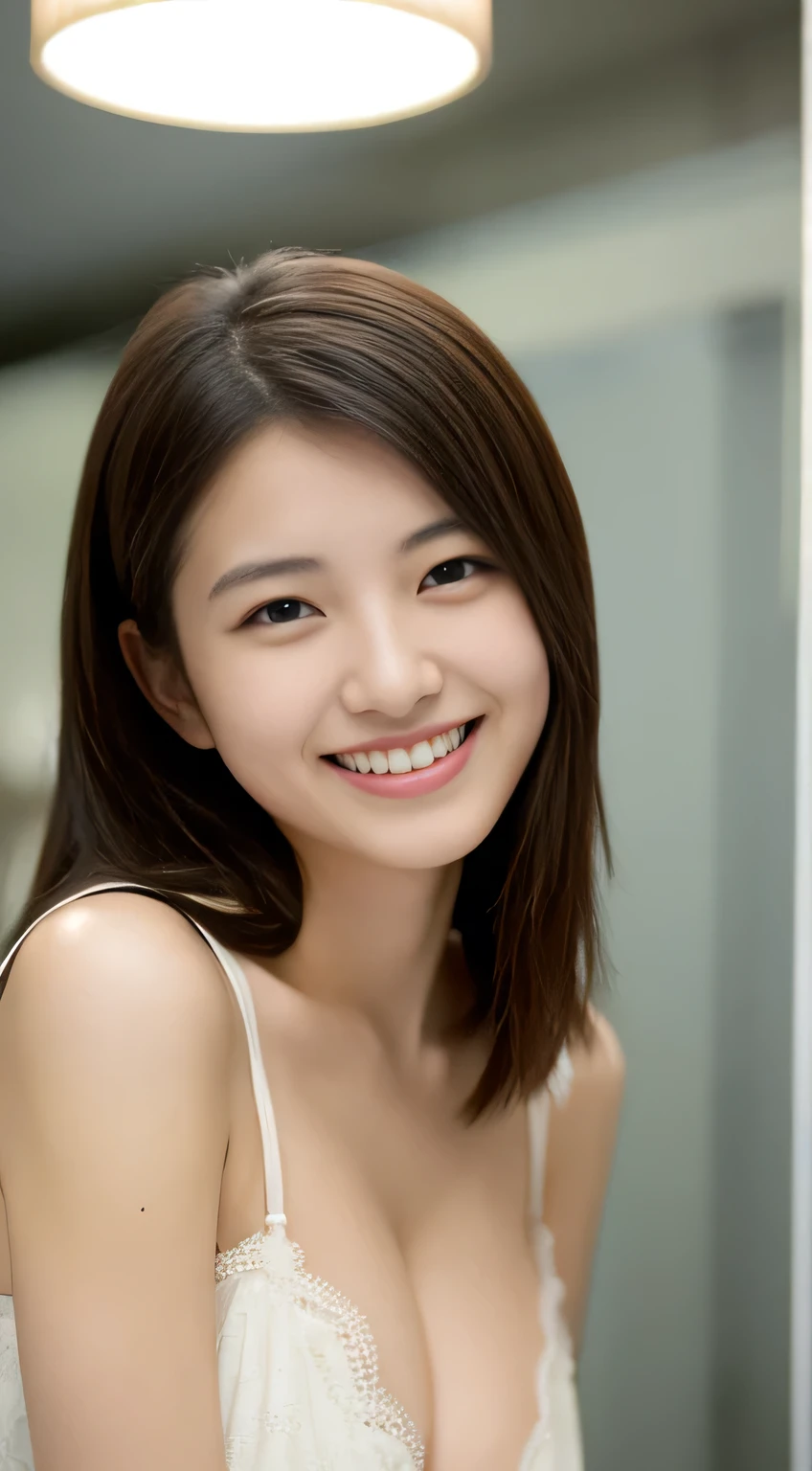 masterpiece,best quality,(Japanese ),((Beautiful girl)),cleavage,indoor,(perfect body beauty:1.2),(shy smile),beautiful teeth,
