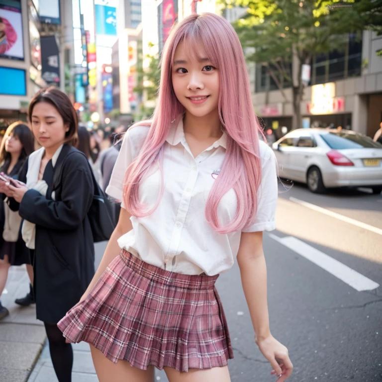 An unforgettable smile,Floating Hair, Flowing Hair, Pink Hair, Long Hair,ピンク iris, Two-tone hair, Beautiful fine hair, Exquisite and beautiful face,, Clear Eyes, Soft lips, iris, Ultra Wide Angle,Full Body Shot, 最high quality、masterpiece、超A high resolution、(Realistic:1.4)、Very detailed CG Unity 8k 壁紙、Detailed and complex、original、High resolution、RAW Photos、(Perfect figure)、Detailed and complex,、Digital SLR、Soft lighting、high quality、Film Grain、Written boundary depth、Leica Camera、50mm lens、Backlight、High resolution、Ultra-realistic、Color Grade、Dynamic pose、Portraiture、Japanese、prohibit、(Crowded Akihabara:1.2)、Front Viewer、Natural soft light、With a girl、20-year-old、Lesbians all over the world、alone、 student、University、uniform、shirt、Bobby Socks、Checkered Pleated Skirt、Daytime、in street、Deep Shadow、cute、beauty、Inconspicuous、Cold light 12000K \\ street、Store status、Akihabara、Shinjuku、Shibuya Ward、Ikebukuro、Detailed and realistic、Skin Texture、Very detailed、リアルなSkin Texture、(dramatic、Award-winning photo、信じられないほどのmasterpiece:1.3), cowgirl position, open legs, on bed