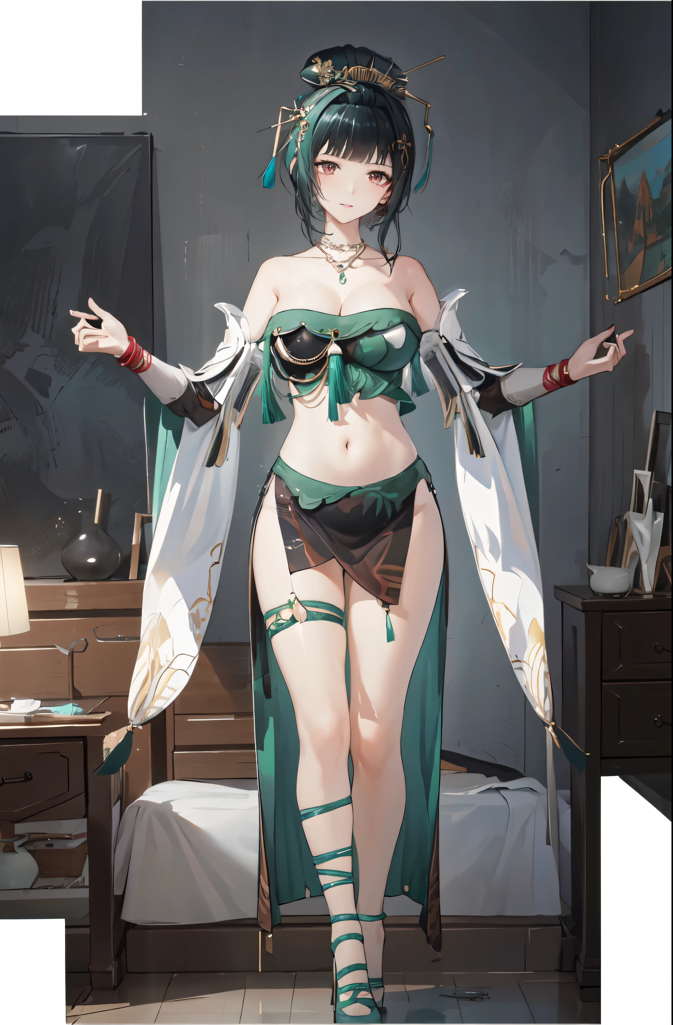 masterpiece, best quality BREAK solo, china dress, highres, 1girl, standing, (large breasts), mature female, hanying, Full body drawing, (masterpiece), (best quality), (hyperdetail), (illustration), ((extremely delicate and beautiful)), (detailed light), (prefect's body), full body drawing, Hanying, HanYing, sexy, sexy belly, sexy belly line, sexy belly button