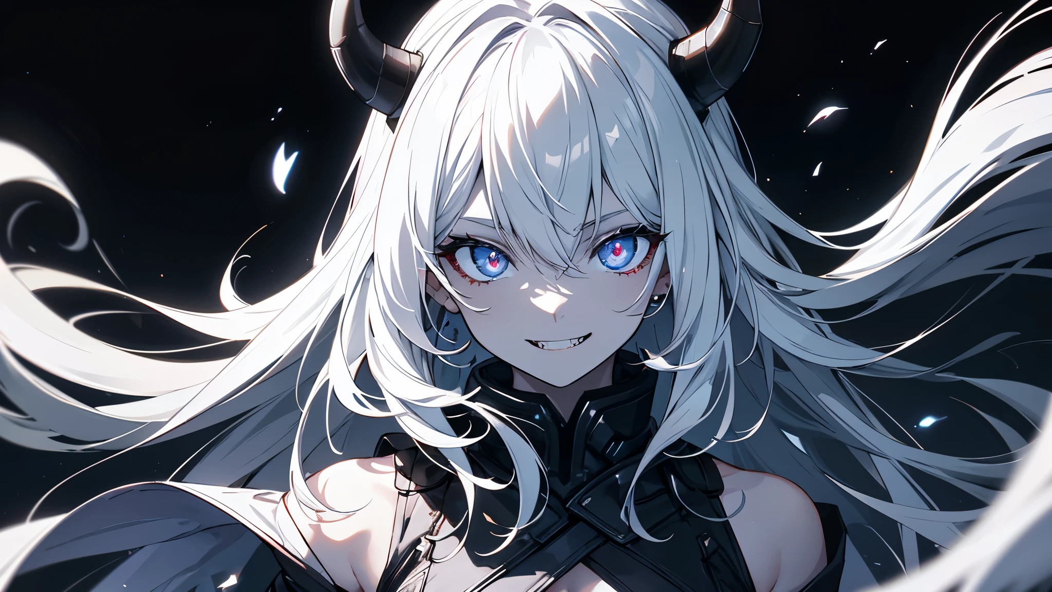 (Background white),Glowing eyes in maximum darkness, A devilish smile with bared fangs, full dark, dark, break, female silhouette in the dark, Almost invisible, (Ultra-realistic), {Highly detailed CG unit 8k wallpaper},