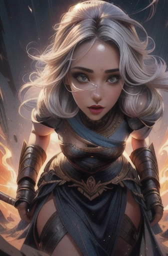 uma mulher com cabelos longos e um capacete de penas em frente a uma fogueira, Magali Villeneuve', inspirado em Magali Villeneuve, graphic artist Magali Villeneuve, uma mulher berserker muito bonita, Arte impressionante de personagens, epic fantasy art style, linda pintura de personagem, epic and exquisite character art, epic Arte de personagens de fantasia, epic fantasy style art, Arte de personagens de fantasia