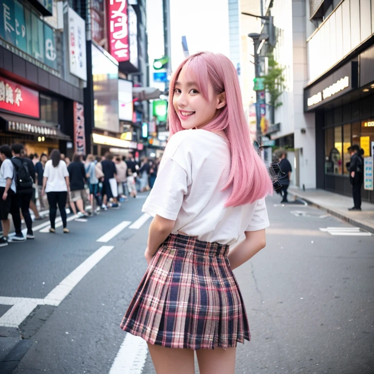 An unforgettable smile,Floating Hair, Flowing Hair, Pink Hair, Long Hair,ピンク iris, Two-tone hair, Beautiful fine hair, Exquisite and beautiful face,, Clear Eyes, Soft lips, iris, Ultra Wide Angle,Full Body Shot, 最high quality、masterpiece、超A high resolution、(Realistic:1.4)、Very detailed CG Unity 8k 壁紙、Detailed and complex、original、High resolution、RAW Photos、(Perfect figure)、Detailed and complex,、Digital SLR、Soft lighting、high quality、Film Grain、Written boundary depth、Leica Camera、50mm lens、Backlight、High resolution、Ultra-realistic、Color Grade、Dynamic pose、Portraiture、Japanese、prohibit、(Crowded Akihabara:1.2)、Front Viewer、Natural soft light、With a girl、20-year-old、Lesbians all over the world、alone、 student、University、uniform、shirt、Bobby Socks、Checkered Pleated Skirt、Daytime、in street、Deep Shadow、cute、beauty、Inconspicuous、Cold light 12000K \\ street、Store status、Akihabara、Shinjuku、Shibuya Ward、Ikebukuro、Detailed and realistic、Skin Texture、Very detailed、リアルなSkin Texture、(dramatic、Award-winning photo、信じられないほどのmasterpiece:1.3), mini skirt, (skirt lift:1.3), (from bottom:1.3), spread pussy:1.3