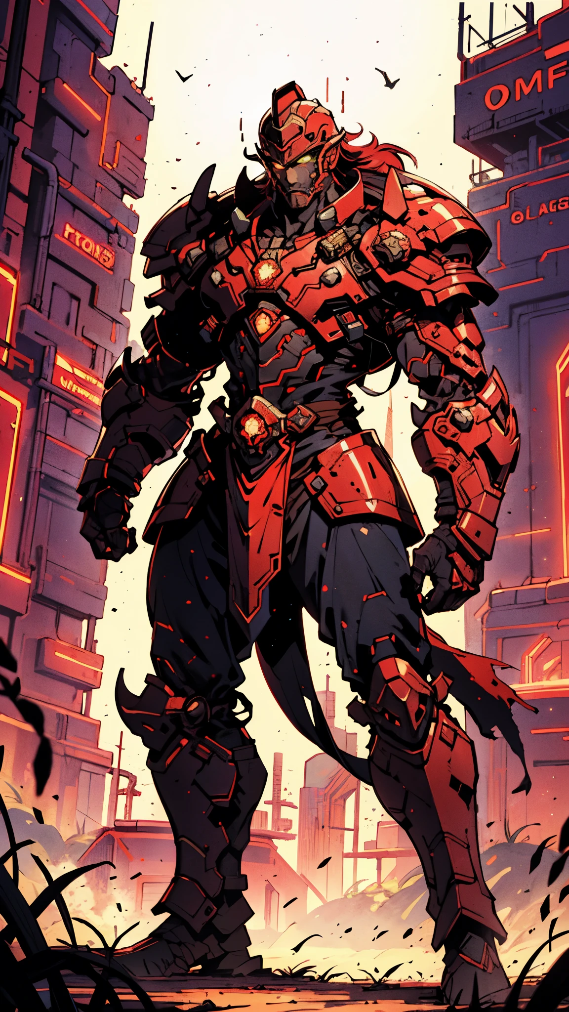 A man wearing a full-face helmet, a fantasy-style biomecha armored combat suit, green eyes, a composite layered chest armor, fully enclosed shoulder guards, matching arm and leg guards, the belt is adorned with dragon claw grasping orbs, primarily black with red accents, the design balances heavy with agility, a high-tech biological armor, concept inspired by dragons,stand on the top of a skyscraper in a futuristic sci-fi city, this character embodies a finely crafted fantasy-surreal style armored hero in anime style, exquisite and mature manga art style, ((male:1.5, element, plasma, energy)), metallic, real texture material, dramatic, high definition, best quality, highres, ultra-detailed, ultra-fine painting, extremely delicate, professional, perfect body proportions, golden ratio, anatomically correct, symmetrical face, extremely detailed eyes and face, high quality eyes, creativity, RAW photo, UHD, 32k, Natural light, cinematic lighting, masterpiece-anatomy-perfect, masterpiece:1.5