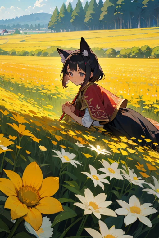 Fenrith、cute、Flower Field、Wearing a corolla