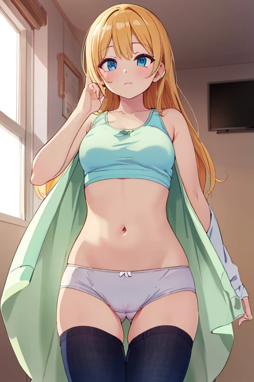 (((ultra detailed, The best quality, 8k, HDR))), ((woman, tight underwear, white, perfect body, crotch gap)), (small, cameltoe ((mark))), room