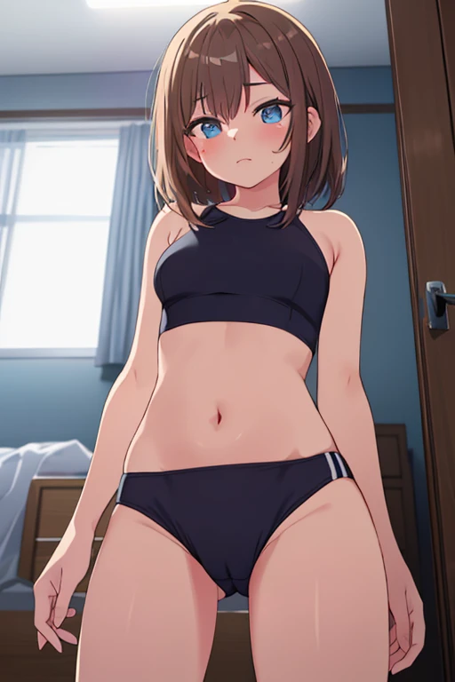 (((ultra detailed, The best quality, 8k, HDR))), ((woman, tight underwear, white, perfect body, crotch gap)), (small, cameltoe ((mark))), room