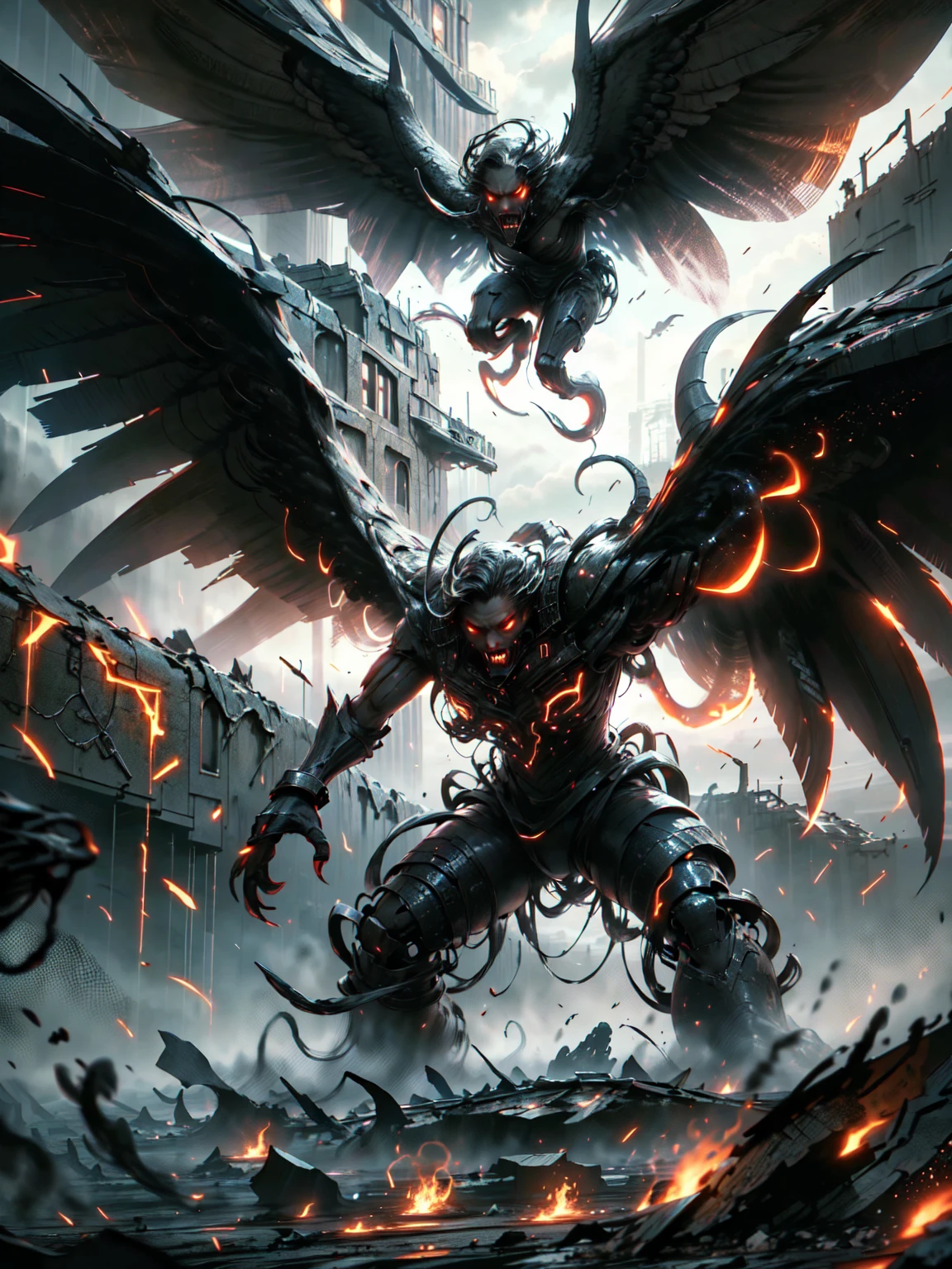 (high quality:1.2),demonic creature emerging from a volcano, an awe-inspiring image, destruction, apocalyptic, HD 4k,8k, masterpiece, ultra-detailed, hyper-realistic, lava melting everything, intense heat, glowing embers, dark and ominous atmosphere, billowing black smoke, molten rocks flying in the air, fiery explosions, crumbling buildings, devastated landscape, surreal and terrifying, vibrant and vivid colors, dramatic lighting, sparks and flames dancing around the creature, the ground cracking and splitting, chaos and despair, a haunting masterpiece in high definition.