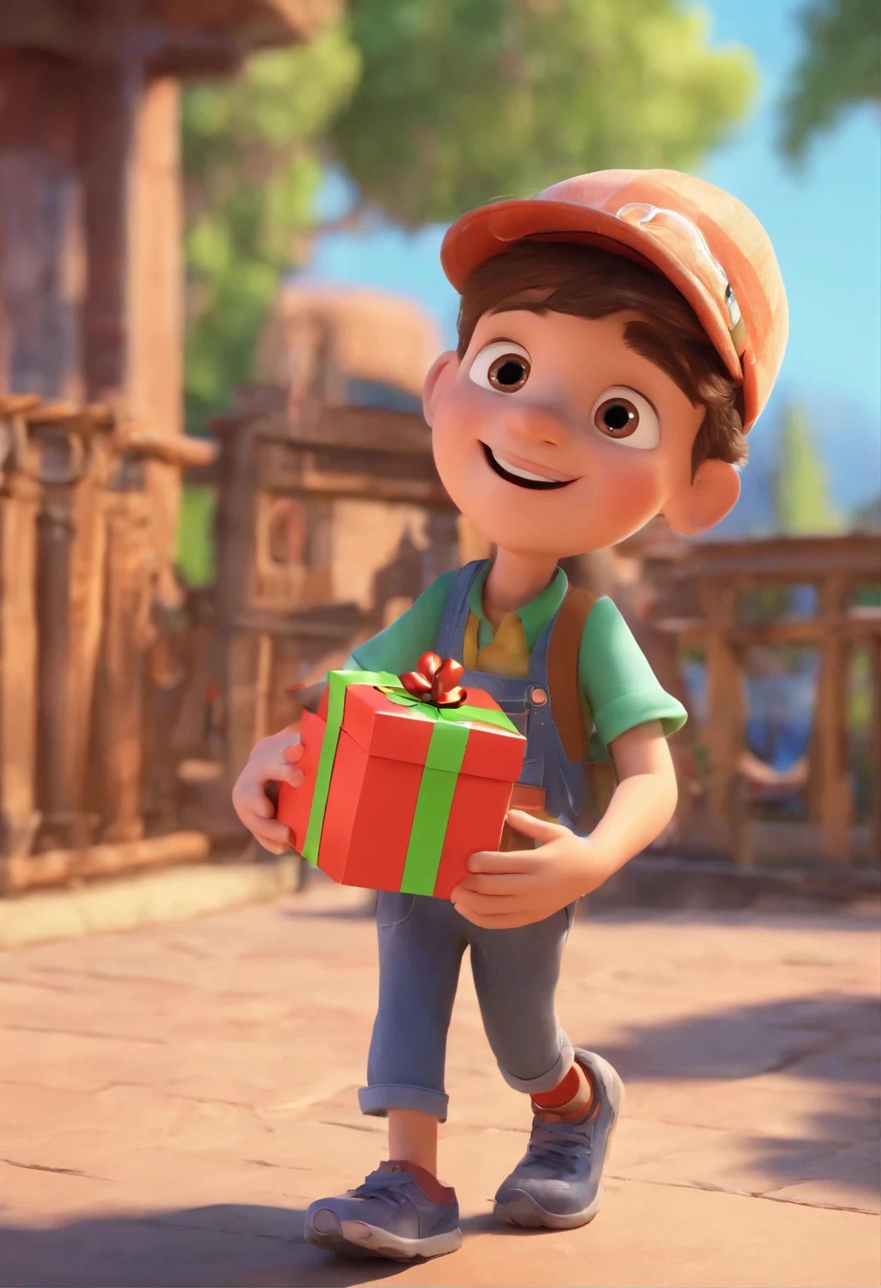 pixar, boy carries a gift in his hands, su abuelita lo recibe feliz 