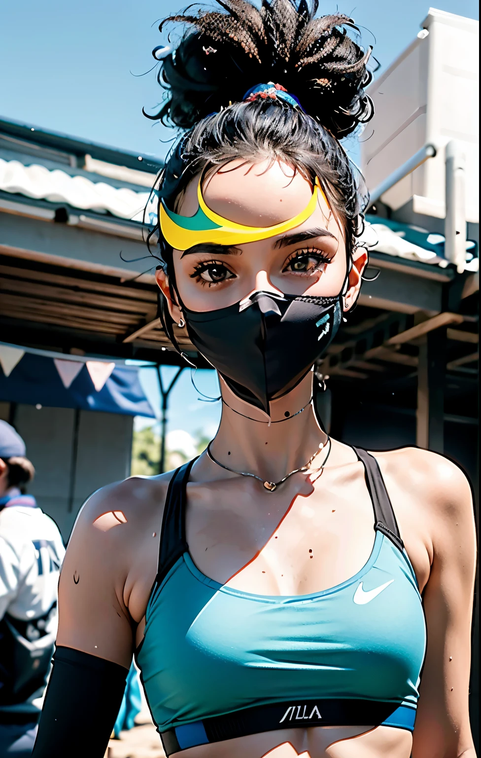esportes bem, Small sports bra, short esportivo, sem calcinha,inventar,, (1 garota alta),melhor qualidade, obra de arte, mulher branca jovem, Uma dama, rosto detalhado, olhos detalhados, Cabelo detalhado, pele detalhada, olhe para o visualizador, dramatic, vibrante, sharp focus,standing,(Detalhes da melhor qualidade:1.2),8k high definition,