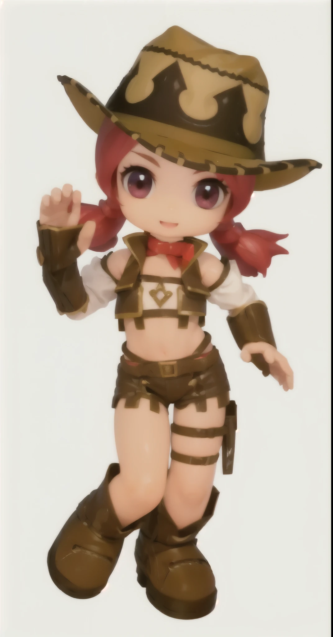 ((masterpiece)), ((best quality)), (ultra-detailed), ((an extremely delicate and beautiful)), perfect anatomy, cute, illustration, ((elf)), 10yo, a cute girl, 1girl, solo, ((flat chest)), ((thin thighs)), beautiful silver hair, short hair, messy hair, ponytail, beautiful red eyes, upturned eyes, red glasses, hair ornament, smile, open mouth, looking at viewer, (3d model, figure, character doll), chibi, ((full body)),