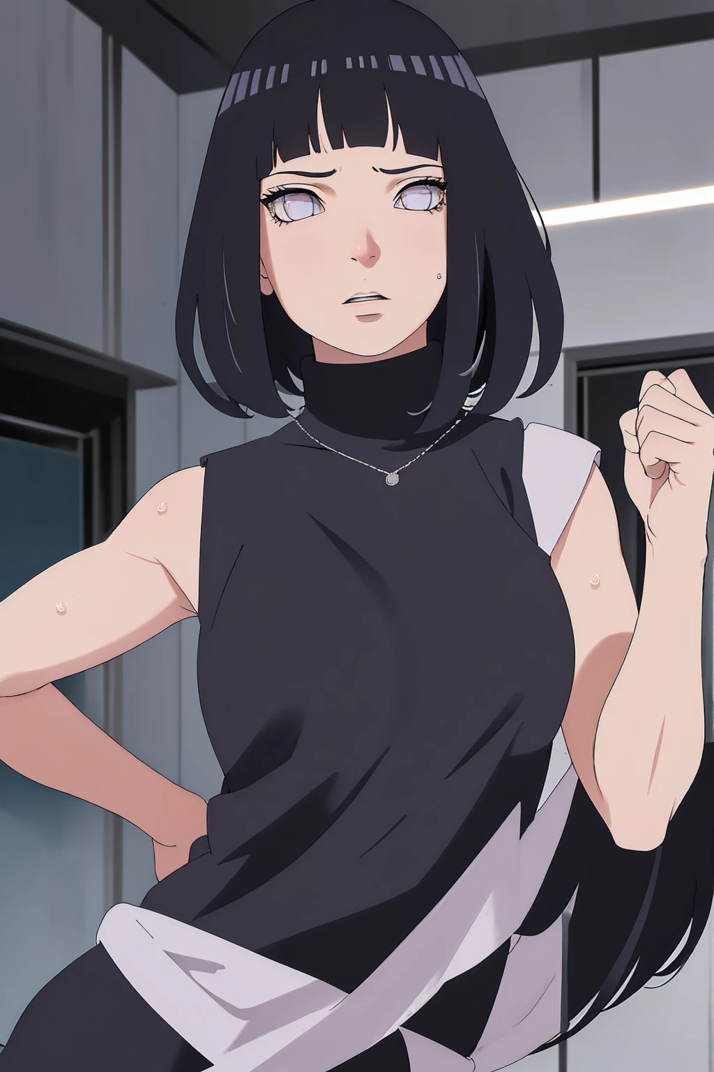 (best quality,4k,highres,masterpiece:1.2), (ultra-detailed), (realistic,photorealistic,photo-realistic:1.37), (HDR,UHD), (portrait), (vivid colors), (long legs), (clearly elongated face), (beautiful detailed eyes), (beautiful detailed lips), (extremely detailed eyes and face), (long eyelashes), (sharp focus), (physically-based rendering), (black long hair, flowing in the wind), (torn clothing), (powerful kick in mid-air, mid-air kick), (intense), (dojo background, background), (Chunin exams setting), (dynamic pose), (fierce expression), (motion blur), (stylish), (slender figure), (anime inspired), (glowing lights), (dramatic), (contrasting colors), (mysterious ambiance), (action-packed scene), (unique style), (eye-catching), (dashing), (evocative), (expressive), (intriguing atmosphere), (wet minidres), (dinamic poses), (short hair)