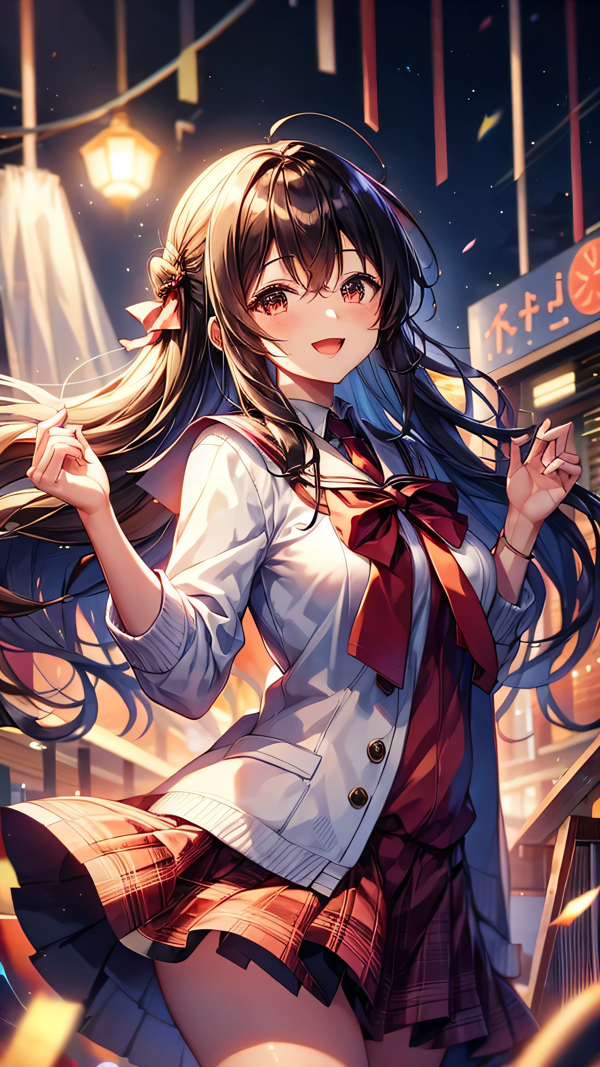 Anime girl in school uniform with long hair and a red tie - SeaArt AI