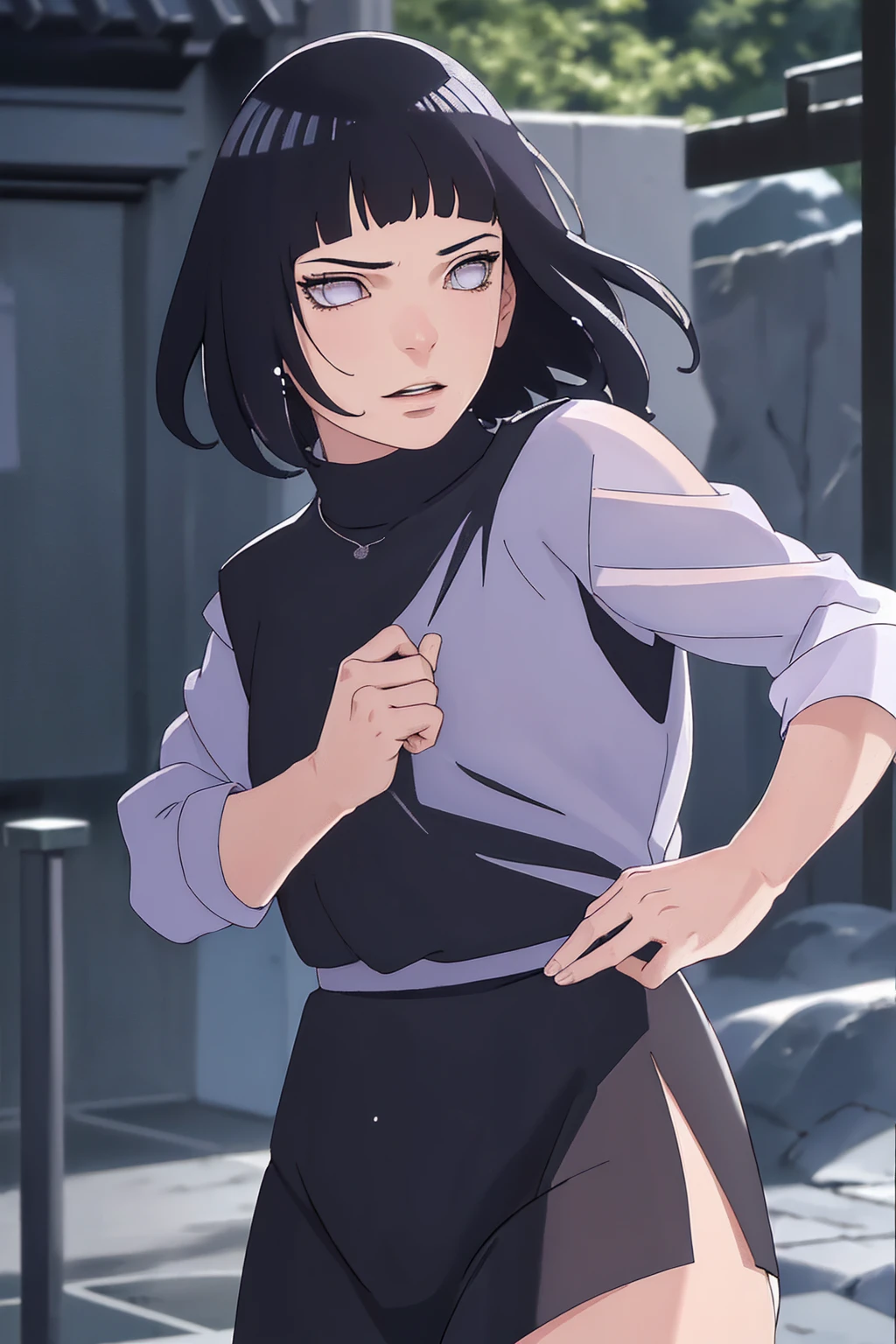 (best quality,4k,highres,masterpiece:1.2), (ultra-detailed), (realistic,photorealistic,photo-realistic:1.37), (HDR,UHD), (portrait), (vivid colors), (long legs), (clearly elongated face), (beautiful detailed eyes), (beautiful detailed lips), (extremely detailed eyes and face), (long eyelashes), (sharp focus), (physically-based rendering), (black long hair, flowing in the wind), (torn clothing), (powerful kick in mid-air, mid-air kick), (intense), (dojo background, background), (Chunin exams setting), (dynamic pose), (fierce expression), (motion blur), (stylish), (slender figure), (anime inspired), (glowing lights), (dramatic), (contrasting colors), (mysterious ambiance), (action-packed scene), (unique style), (eye-catching), (dashing), (evocative), (expressive), (intriguing atmosphere), (wet minidres), (dinamic poses), (short hair)