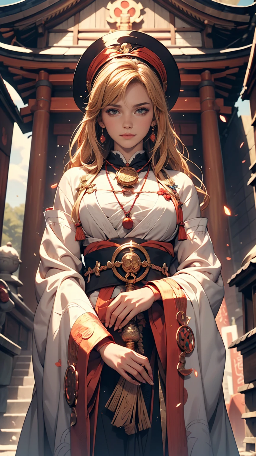 (One girl:1.3),alone,__Body parts__,, Official Art, unity 8k wallpaper, Super detailed, beautiful and aesthetic, beautiful, masterpiece, highest quality,A fantastic atmosphere, Calm palette, Calm mood, Soft Shading,, Shrine maiden, incantation, Amulet Familiar, Shrine maidenの務め,