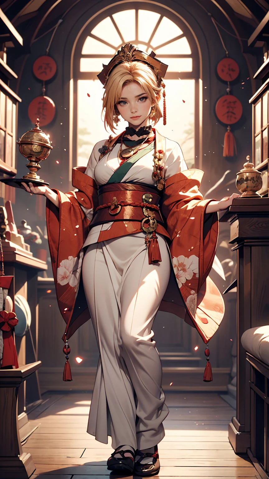 (One girl:1.3),alone,__Body parts__,, Official Art, unity 8k wallpaper, Super detailed, beautiful and aesthetic, beautiful, masterpiece, highest quality,A fantastic atmosphere, Calm palette, Calm mood, Soft Shading,, Shrine maiden, incantation, Amulet Familiar, Shrine maidenの務め,
