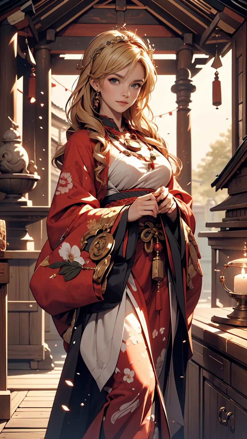 (One girl:1.3),alone,__Body parts__,, Official Art, unity 8k wallpaper, Super detailed, beautiful and aesthetic, beautiful, masterpiece, highest quality,A fantastic atmosphere, Calm palette, Calm mood, Soft Shading,, Shrine maiden, incantation, Amulet Familiar, Shrine maidenの務め,