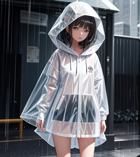 transparent raincoat,Cowboy Shot,Wearing a hood,,, masterpiece,One girl,cute,rain,sexy,