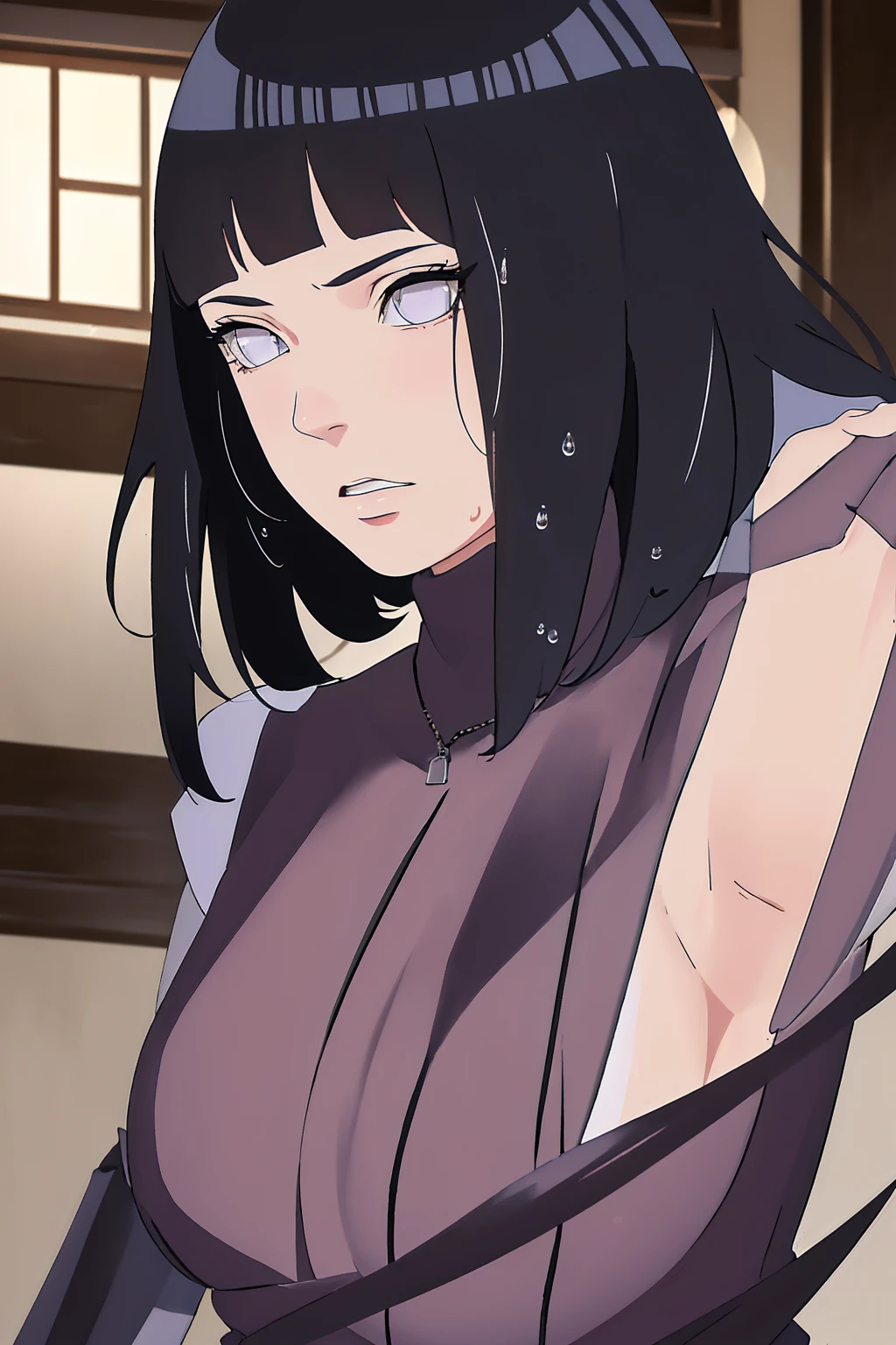 (best quality,4k,highres,masterpiece:1.2), (ultra-detailed), (realistic,photorealistic,photo-realistic:1.37), (HDR,UHD), (portrait), (vivid colors), (long legs), (clearly elongated face), (beautiful detailed eyes), (beautiful detailed lips), (extremely detailed eyes and face), (long eyelashes), (sharp focus), (physically-based rendering), (black long hair, flowing in the wind), (torn clothing), (powerful kick in mid-air, mid-air kick), (intense), (dojo background, background), (Chunin exams setting), (dynamic pose), (fierce expression), (motion blur), (stylish), (slender figure), (anime inspired), (glowing lights), (dramatic), (contrasting colors), (mysterious ambiance), (action-packed scene), (unique style), (eye-catching), (dashing), (evocative), (expressive), (intriguing atmosphere), (wet minidres), (dinamic poses), (short hair)