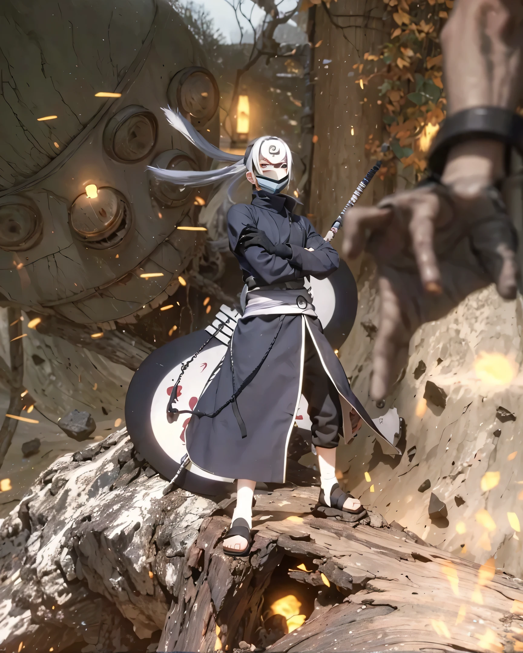 ( UCHIHA OBITO X JUUBI_NARUTO SHIPPUDEN),((realistic, photorealistic)),, Light reflection, (( HD )),((upper body)), (((best quality, masterpiece))), (masterpiece) (best quality) (detail) (8k) (HDR) (wallpaper) (cinematic lighting) (sharp focuasterpiece, best quality: 1.1), Real life adaption of this character, White Obito uchiha mask with sharingan and rinnegan eyes, Shining Purple eyes, realistic outfit, realistic shadow, realistic light, realism, hyper realistic, realistic background,(photorealistic:1.2), 1man,Floating headband, juubi monster background with many eyes, motion blur hand monster, flying rocks, black gloves, juubi monster summoner, uchiha Madara weapon,Nine eye monster, open mouth juubi monster,Motion light blur, angry aura, ,smokes,Tree monster texture, uchiha Madara weapon,Uchiha Obito White Mask,hand monster motion blur,Weapons are made of metal,Holding Uchiha Madara's weapon, a monster finger appeared on the ground,Uchiha Madara's chain of weapons,Juubi Monster,Particles fire light, fire particles,Gedomazo,Big hands, big monster hands