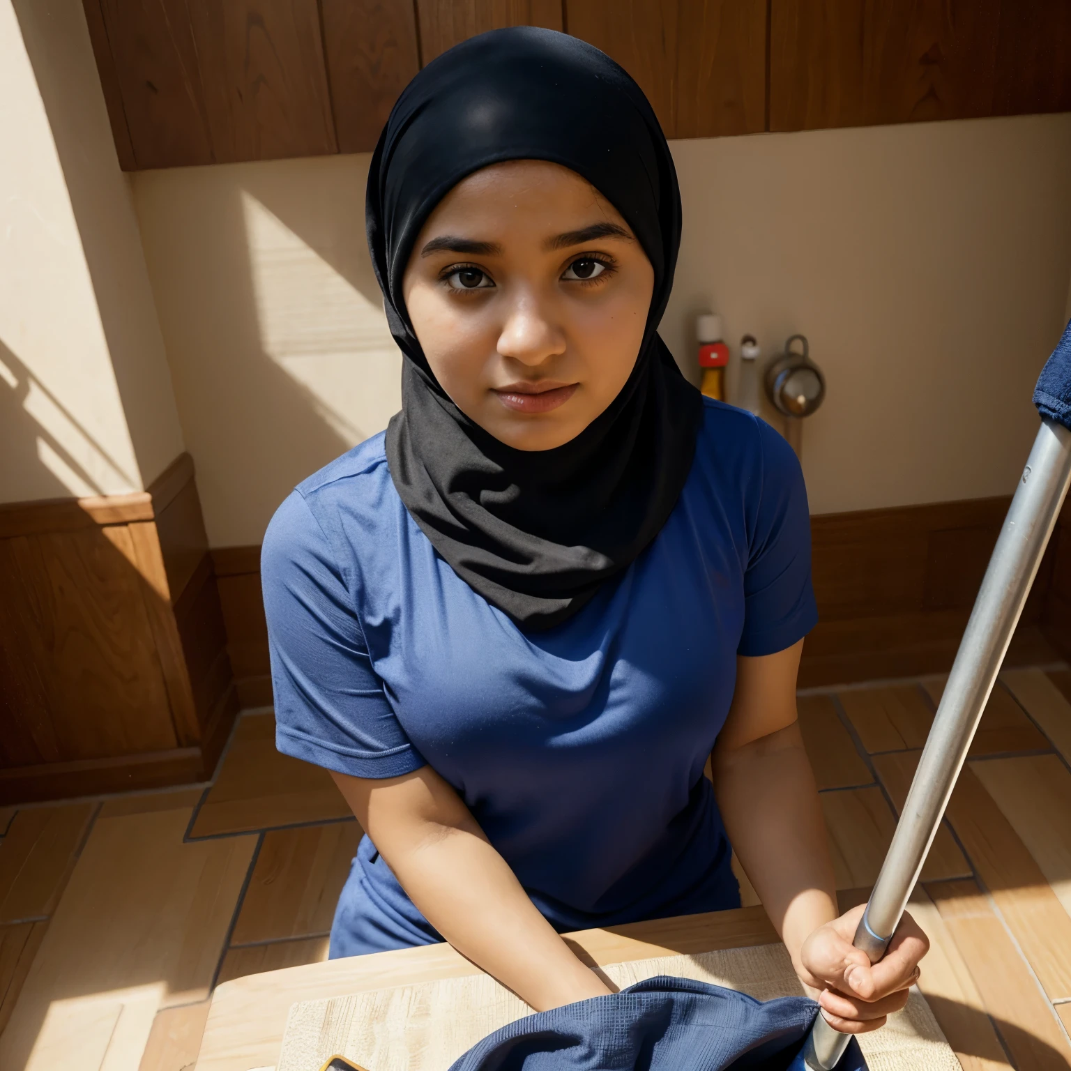 Cartoon Disney +Pixar Muslim girl who is doing housework and raising children is very busy.