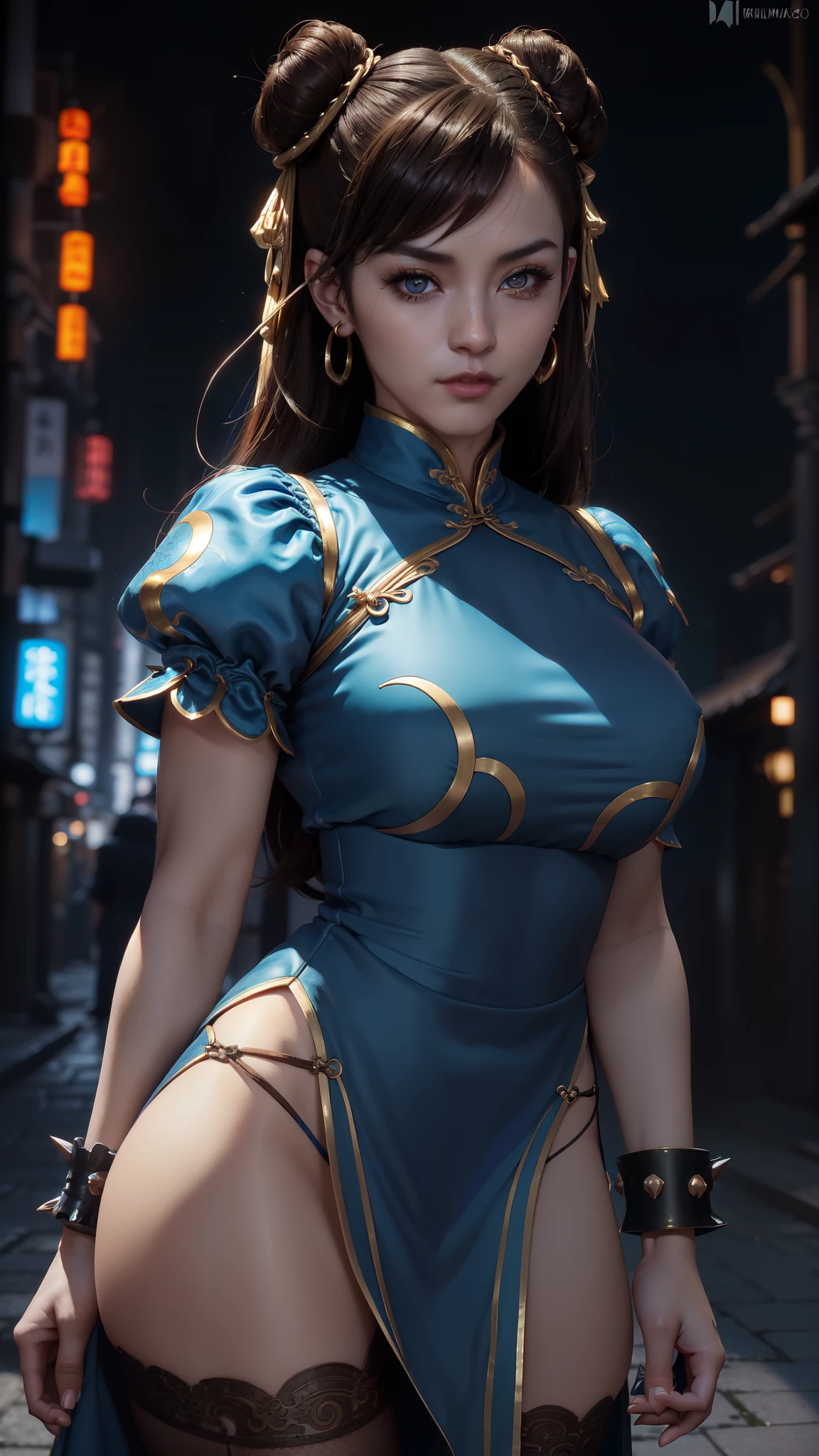 Chun Li,(pelo negro dos trenzado) , Brown eyes,
ropa china, spiked bracelet, pendientes ,( vestido azul chino :1.4)
de pie, parte superior del cuerpo, sonrisa, faja, (pantimedias negra nylons ),
barrio chino, Noche ,
(incredibly detailed, hermoso rostro detallado, hermosos ojos detallados, Obra maestra, mejor calidad),solo, ,(Fondo de ruinas de mazmorra en ruinas:1.4 ), (Obra maestra: 1.4), (8k, realista, foto cruda, La mejor calidad: 1.4),(Chun Li:1.4), (Chu Li V2.1), (dynamic pose), (solo),( alley background big stones Tokyo :1.4),( no mutaciones), (Detalles de la cara: 1.5, (Beautiful brown eyes:1.4) , hermoso rostro, ojos bonitos, revestimiento del iris, labios delgados: 1.5, delgado, pale and sharp eyebrows, Largo, dark eyelashes, double eyelashes), (colores brillantes), cayendo lluvia nublado Noche, (face detailed:1.4), (dedos detailed),( Cinematic V2.1), ,( ciberpunk 2.1)