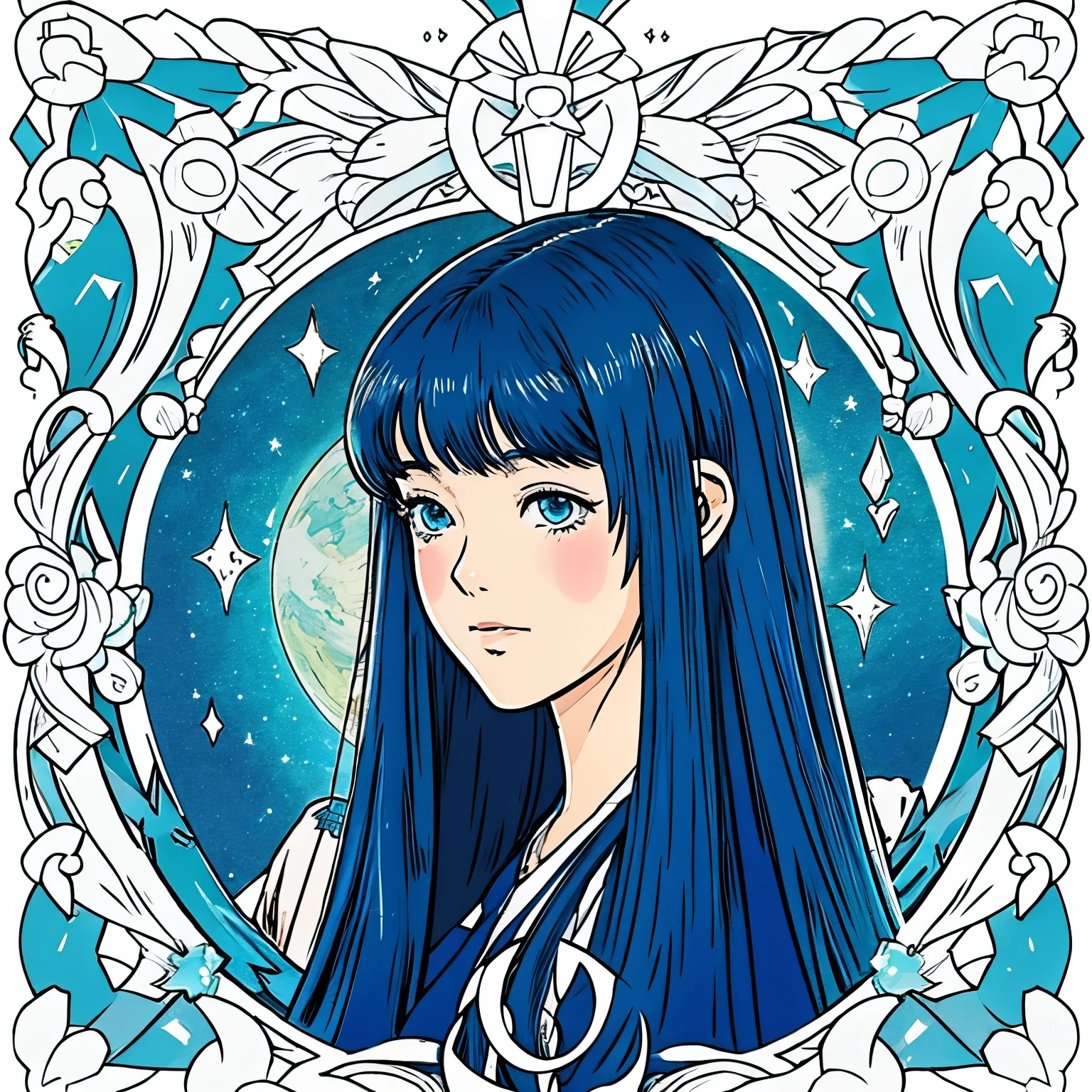 Una chica estilo anime con severos rastros de heridas en el rostro, de cabello azul