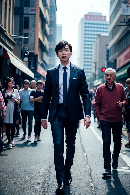 japanes、salaryman、male people、run、Run in a hurry、Top image quality、Urban Japan、street、