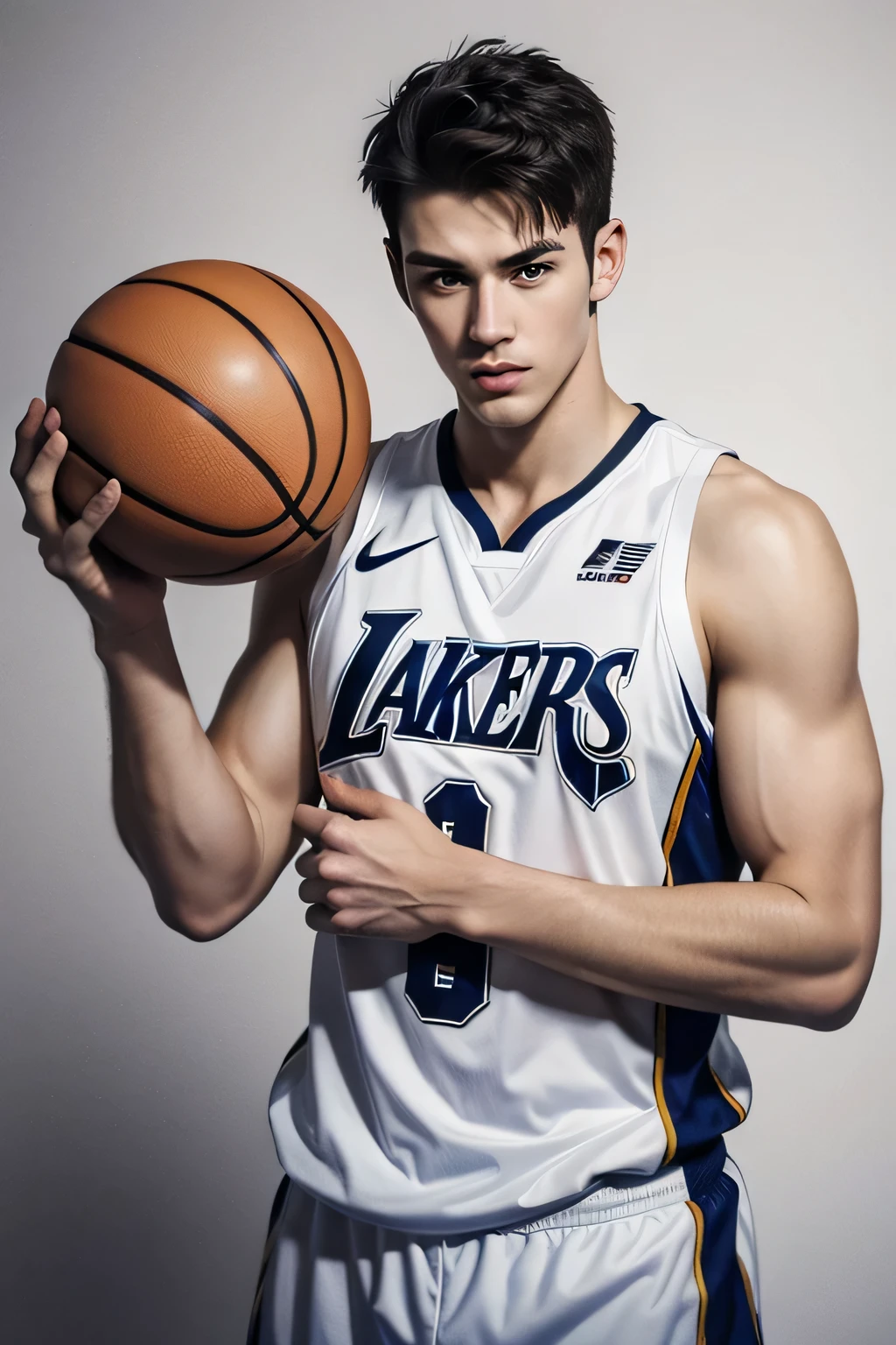 White, Handsome, Bad boy too, young, looks bad, basketball player，Real photo of holding basketball