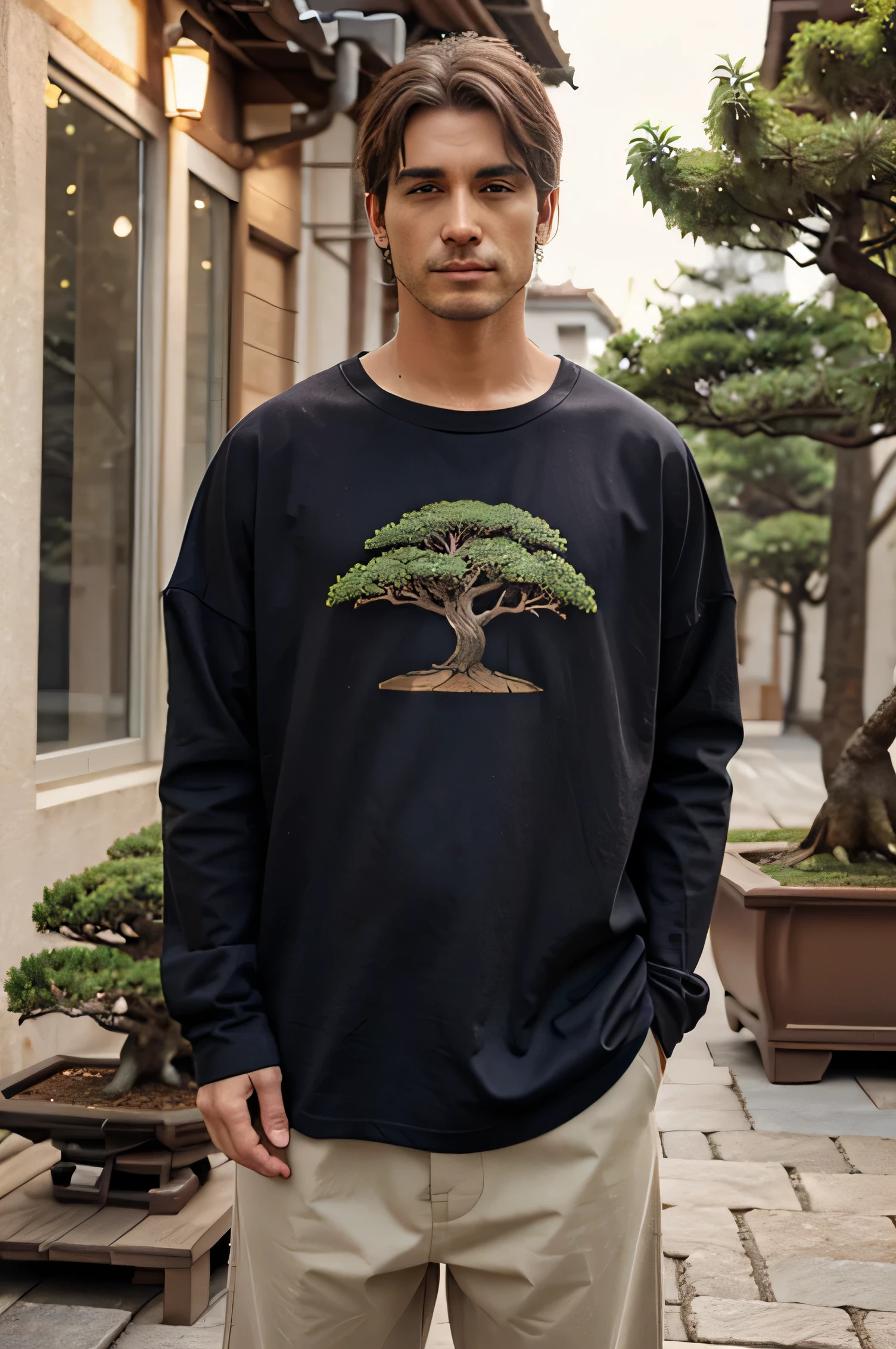 Create an oversized shirt for men with a BONSAI design
