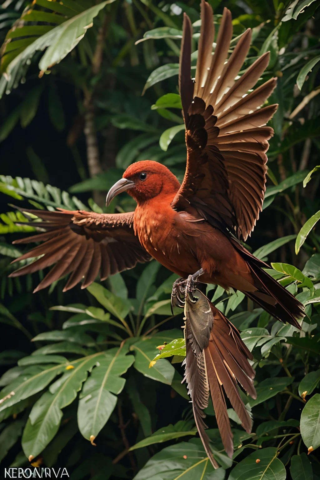 burung berwarna merah,terbang,keluarkan api,mata berwarna hijau